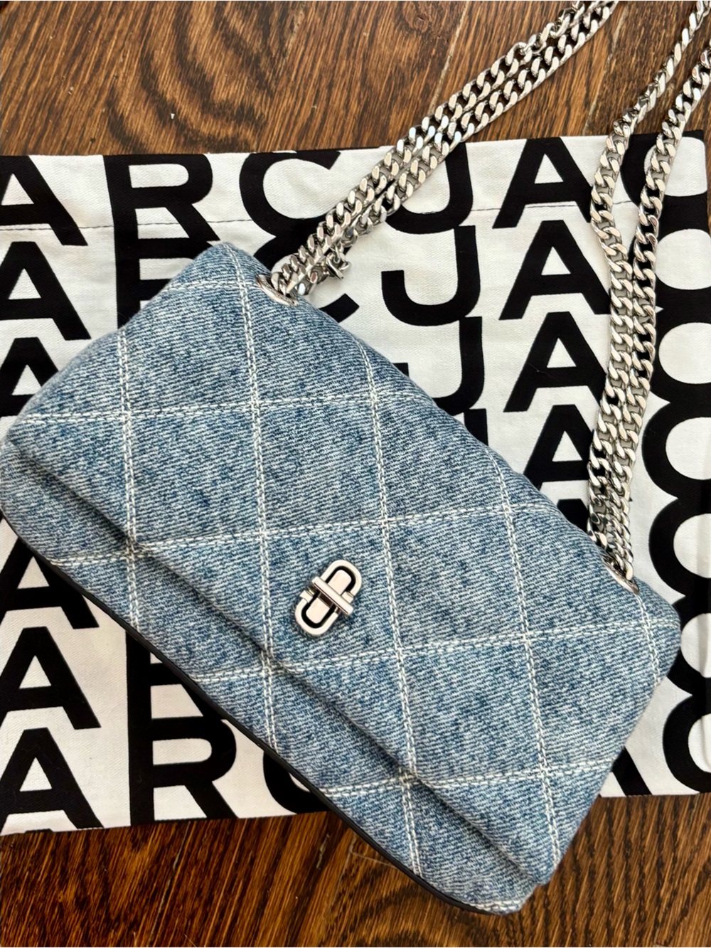 Marc Jacobs Quilted Denim Shoulder Bag with Silver Chain - Blue - Picture 4 of 4